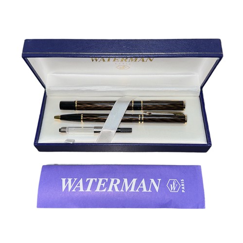 346 - Waterman Paris, a pair of Waterman pens in Waterman Paris presentation box, brown, fountain and ball... 