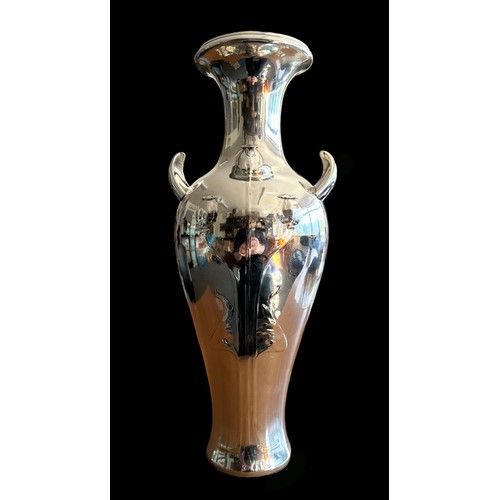 315 - Art Nouveau Loïe Fuller dancer winged vase, chromed pewter (?), with polished finish. Three-dimensio... 