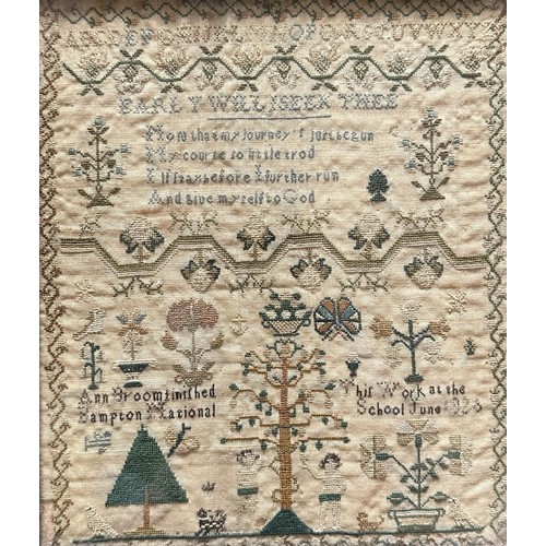 325 - Early 19th Century Embroidery Sampler by Ann Broom 1826. Floral and plant design with alphabet to up... 