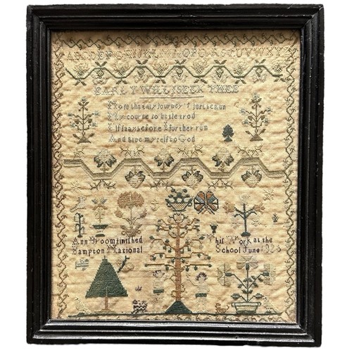 325 - Early 19th Century Embroidery Sampler by Ann Broom 1826. Floral and plant design with alphabet to up... 