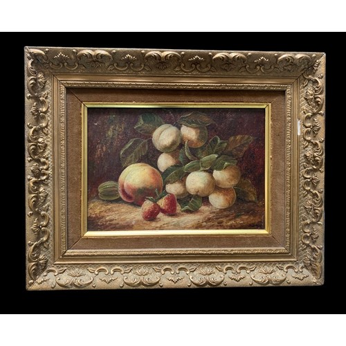 418 - Oliver Clare (British, 1853-1927), Still life of Peaches and Strawberries, oil on canvas painting in... 