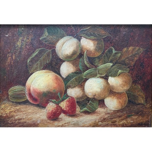 418 - Oliver Clare (British, 1853-1927), Still life of Peaches and Strawberries, oil on canvas painting in... 