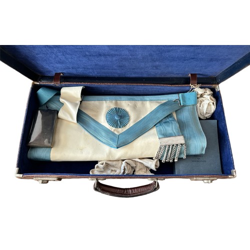 178 - Freemasons Masonic leather apron, pair of white gloves, miniature copy of The Perfect Ceremonies of ... 