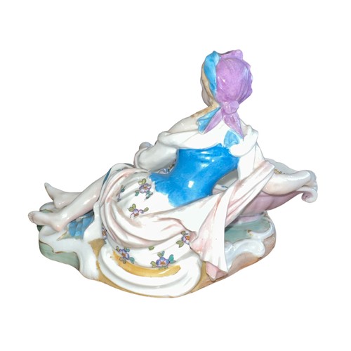 192 - Meissen, a late 19th Century Meissen figural sweetmeat / bonbon porcelain dish, modelled as a reclin... 