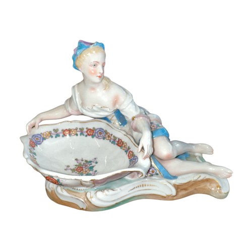 192 - Meissen, a late 19th Century Meissen figural sweetmeat / bonbon porcelain dish, modelled as a reclin... 