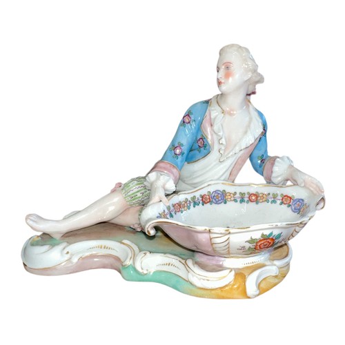 193 - Meissen, a late 19th Century Meissen figural sweetmeat / bonbon porcelain dish, modelled as a reclin... 