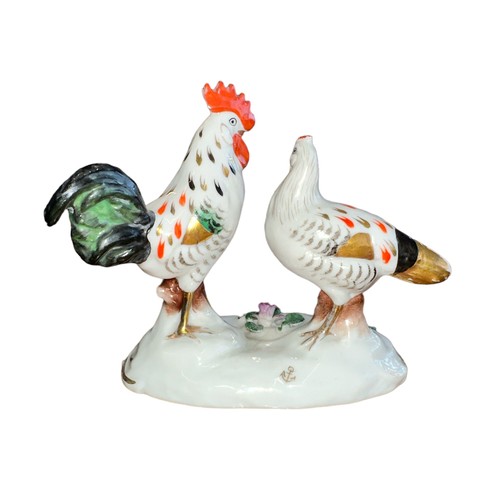 216 - Samson porcelain, Cockerel & Hen porcelain figural pair, hand painted in Chelsea porcelain style, fl... 