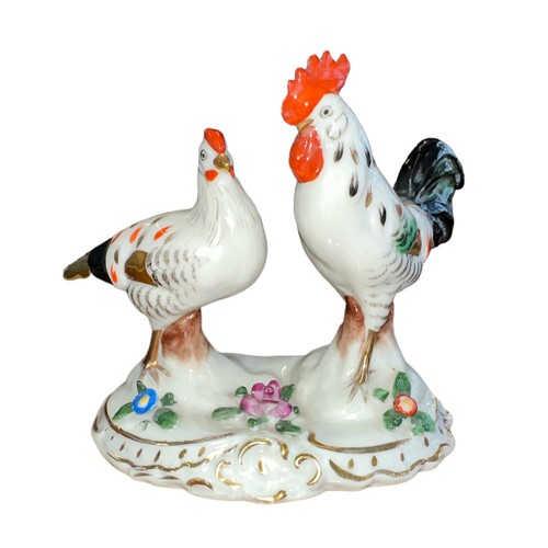 216 - Samson porcelain, Cockerel & Hen porcelain figural pair, hand painted in Chelsea porcelain style, fl... 