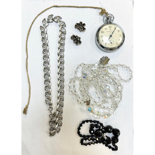 115 - Ingersoll Triumph pocket watch, jewellery including a silver necklace with matching clip-on earrings... 