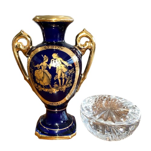 352 - Limoges vase (14cm tall) with Edinburgh crystal paperweight.