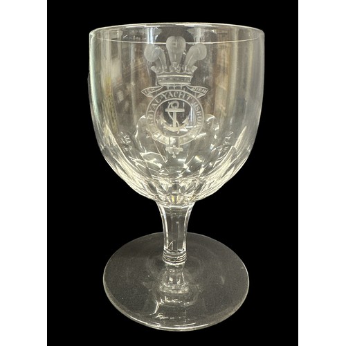 304 - Royal Yacht Osborne, cut glass wine goblet with etched with Cypher and Prince of Wales feathers, ins... 