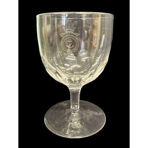 305 - Royal Yacht Osborne, cut glass wine goblet with etched with Cypher and Prince of Wales feathers, ins... 