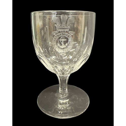 306 - Royal Yacht Osborne, cut glass wine goblet with etched with Cypher and Prince of Wales feathers, ins... 