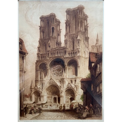 391 - James Alphege Brewer (British, 1881-1946), ‘Laon Cathedral’ very large etching of Laon Cathedral, Fr... 