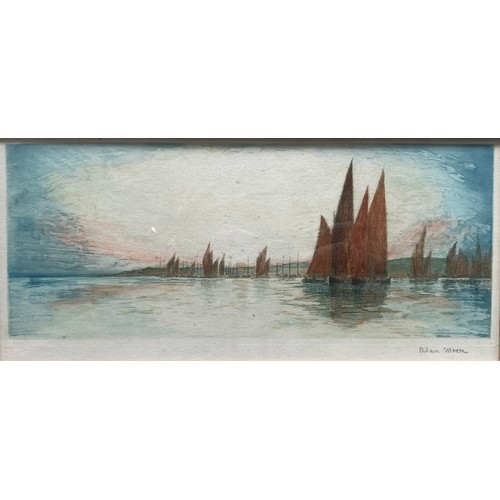 392 - Alan Moore, Sailing Ships, aquatint colour etching of sailing ships at sea. Signed ‘Alan Moore’ in p... 