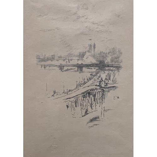 376 - James McNeill Whistler (American, 1834-1903), ‘Savoy Pigeons’ lithograph. The Thames from a balcony ... 