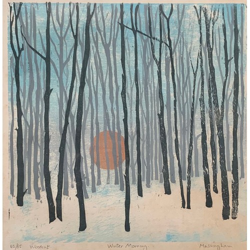 412 - Judy Massingham (British, 1927-1977), ‘Winter Morning’, colour woodcut print on paper, numbered, tit... 