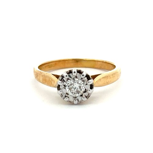 74 - A single stone diamond illusion style ring, stamped 750, size J.  Diamond approx 0.25ct. Weight 2.92... 