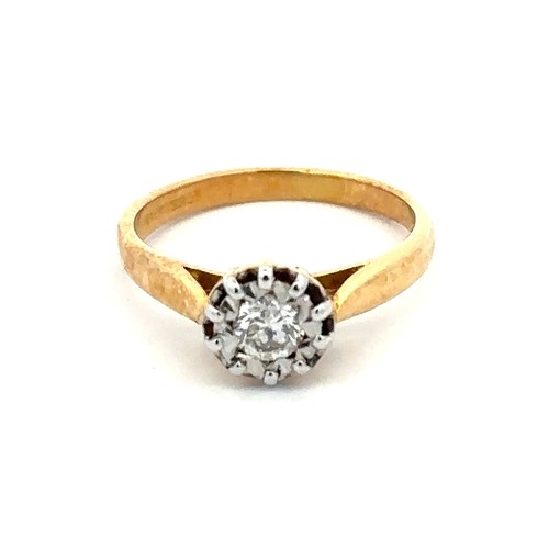 74 - A single stone diamond illusion style ring, stamped 750, size J.  Diamond approx 0.25ct. Weight 2.92... 