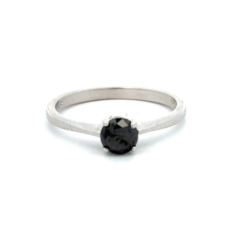 78 - A black single stone ring, size M. Black stone approx 5mm in diameter. Set in 9ct white gold. Weight... 