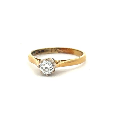 82 - A hallmarked 18ct yellow gold diamond solitaire ring of approx 0.25ct, size H. Weight 1.72g.

Please... 