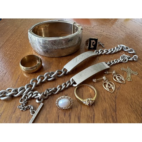 7 - Two silver name plate bracelets, one engraved, the other not engraved.  Also a small selection of wh... 