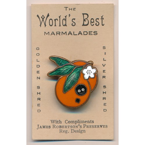 170 - Robertson's pre-war Orange badge on original card, enamel and card in very good condition.