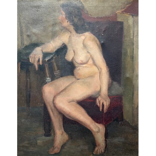 416 - Peter Thorneycroft (British, 1909-1994) attributed to, Large seated female nude, oil on canvas, unsi... 