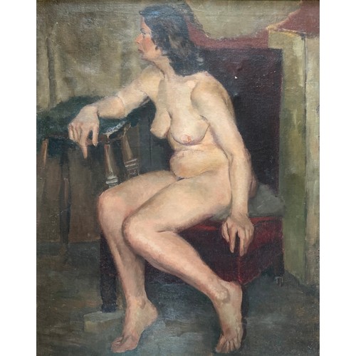 416 - Peter Thorneycroft (British, 1909-1994) attributed to, Large seated female nude, oil on canvas, unsi... 