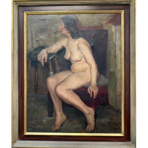 416 - Peter Thorneycroft (British, 1909-1994) attributed to, Large seated female nude, oil on canvas, unsi... 