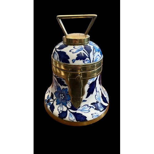 208 - Taylor Tunnicliffe, Victorian Taylor Tunnicliffe  bell shaped Ceramic Biscuit Barrel in Blue and Whi... 