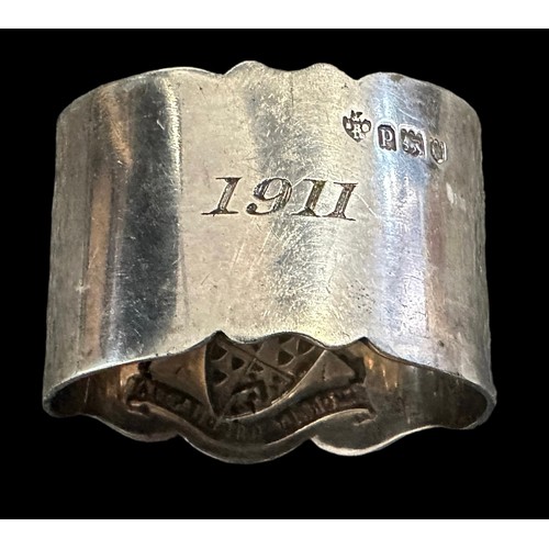 131 - Silver Coronation Celebration napkin ring with the insignia for the arms of the Worshipful Co. of Pa... 