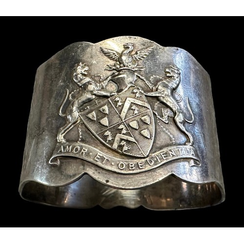 131 - Silver Coronation Celebration napkin ring with the insignia for the arms of the Worshipful Co. of Pa... 