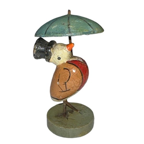 326 - Anri, miniature Italian hand painted wooden Robbin figurine, with detachable parasol. With ‘Anri’ Tr... 