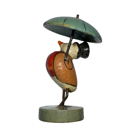 326 - Anri, miniature Italian hand painted wooden Robbin figurine, with detachable parasol. With ‘Anri’ Tr... 