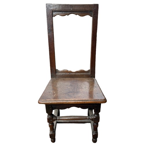 334 - 17th / 18th Century Oak Convent / Monastery Nuns Chair, carved back, turned onion feet, board seat. ... 