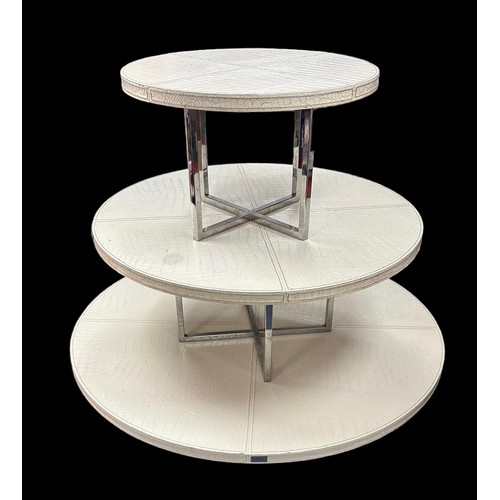 333 - Fendi, set of three contemporary Fendi stacking tables, white crocodile skin effect finish exterior ... 