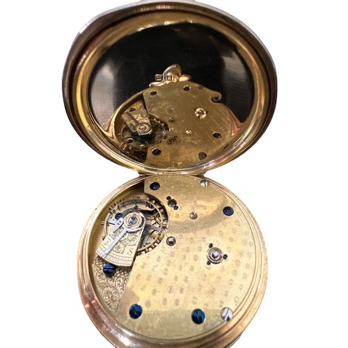 99 - An 18ct gold open face pocket watch with white enamel dial, Roman numeral hour markings and subsidia... 