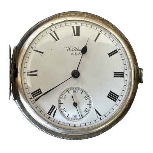 102 - An American Waltham full hunter pocket watch with white enamel dial, Roman numeral markings and subs... 