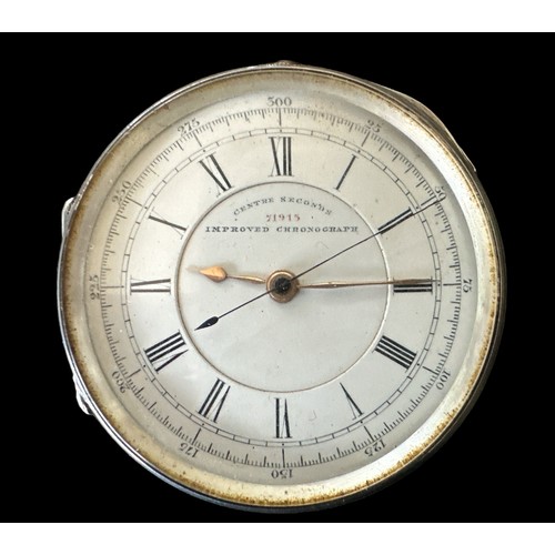 104 - A silver  'Centre Seconds Improved Chronograph' open face pocket watch, No. 71915.  White enamel dia... 