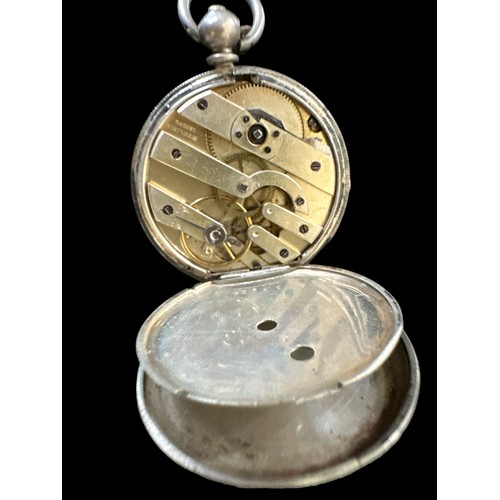 103 - A small silver open face key-wind pocket watch. Silver dial with foliate decoration, Case diameter 3... 