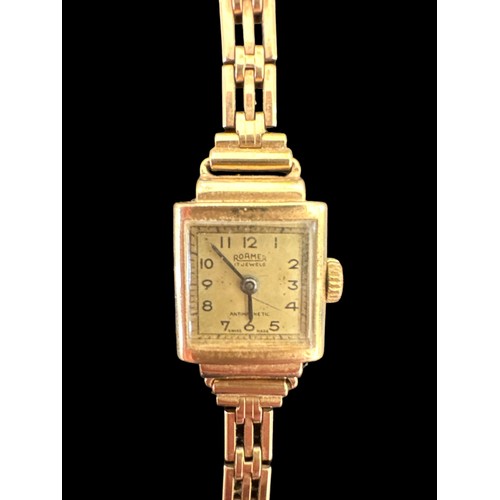 112 - A Roamer 9ct gold ladies watch with hallmarked 9ct gold bracelet plus 2 additional links. 17 jewels,... 