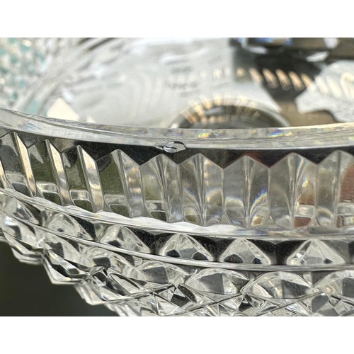 353 - Waterford cut crystal pedestal bowl with facetted rims and diamond cut banding on circular foot 18.5... 