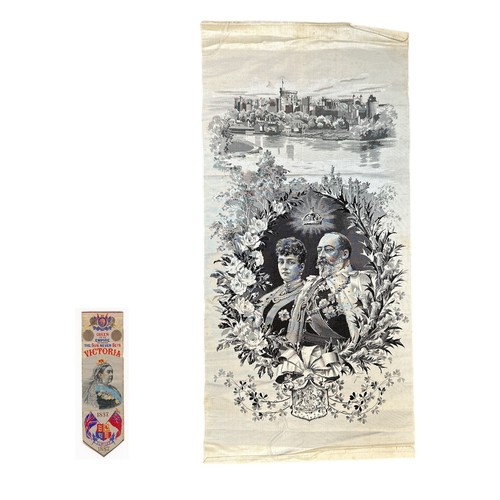 332 - Pair of Royal silk commemorative items to include; 1887 Thomas Stevens Queen Victoria Golden Jubilee... 