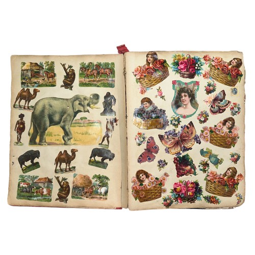 236 - Victorian scrap book including animals, flowers and a range of newspaper clippings etc. Lots of inte... 