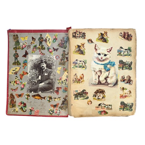 236 - Victorian scrap book including animals, flowers and a range of newspaper clippings etc. Lots of inte... 