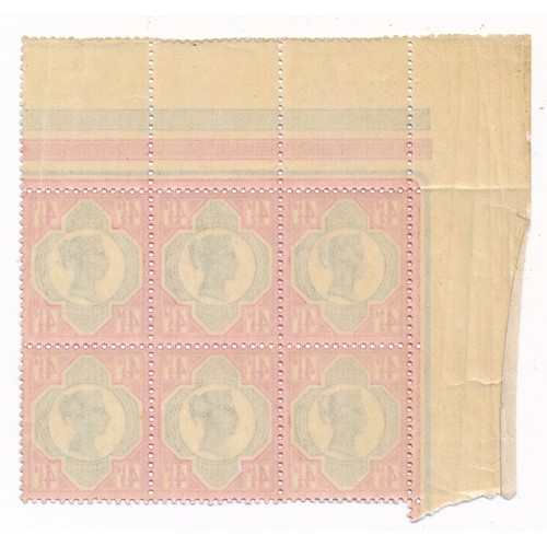 104 - Great Britain, 1887-1892 4½d corner marginal block of six UM, (SG 206). Right hand side pair curving... 