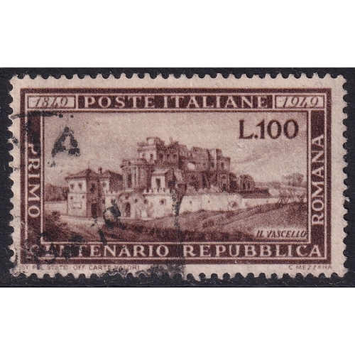 75 - Italy 1949 Centenary of Roman Republic 100l. Brown (SG 726), Used, Cat Val £160. Minor creasing.