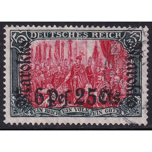 47 - German Post Offices in Morocco 1911-18 6p.25c on 5m Carmine and Black (SG 63), Used, Cat Val £475