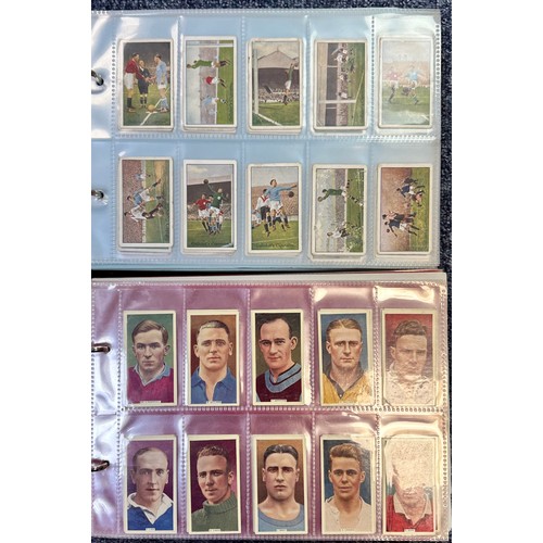 296 - A collection of football cigarette cards, mainly complete sets in plastic sleeves, in two albums, in... 